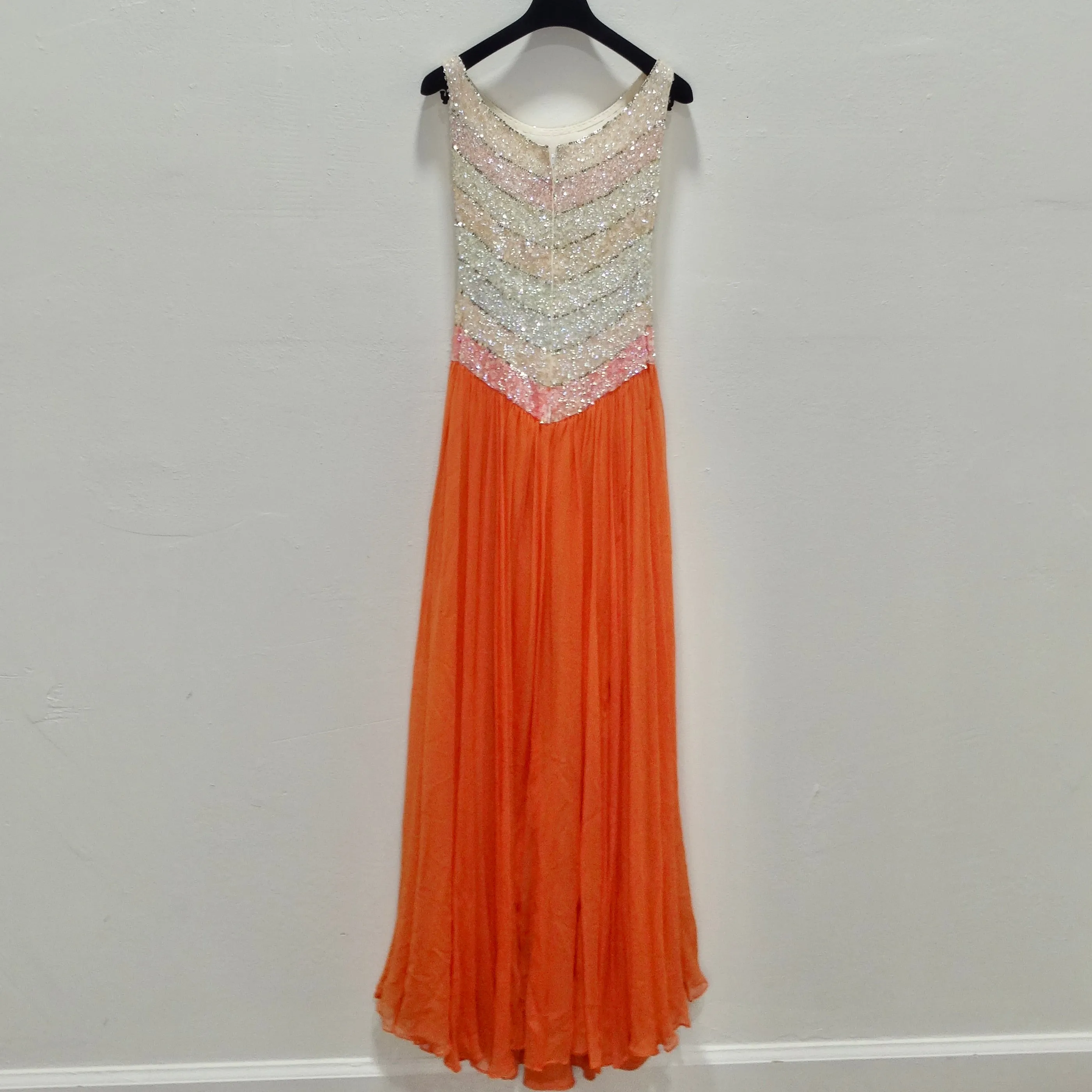 1970s Halston Inspired Multicolor Sequin Gown