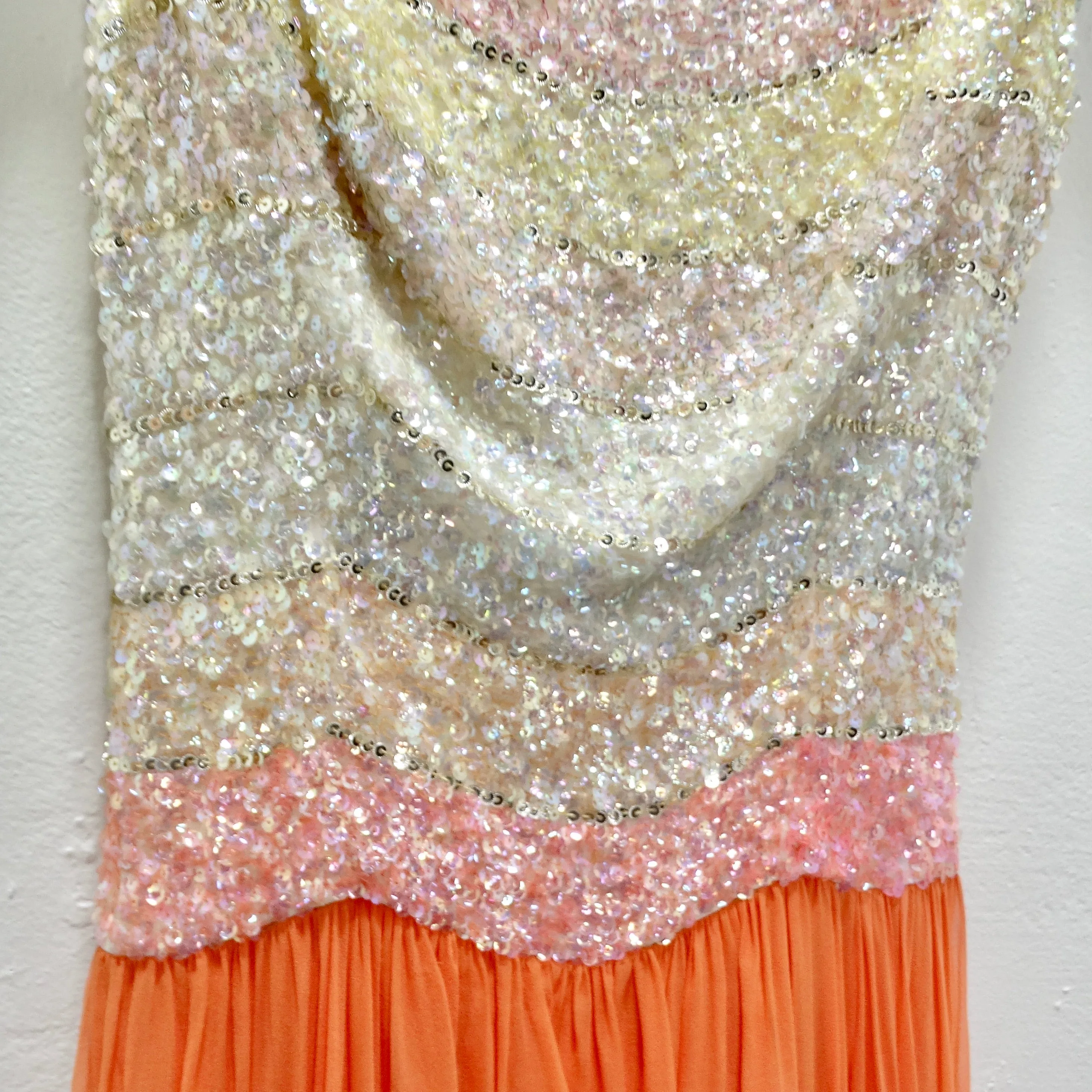 1970s Halston Inspired Multicolor Sequin Gown