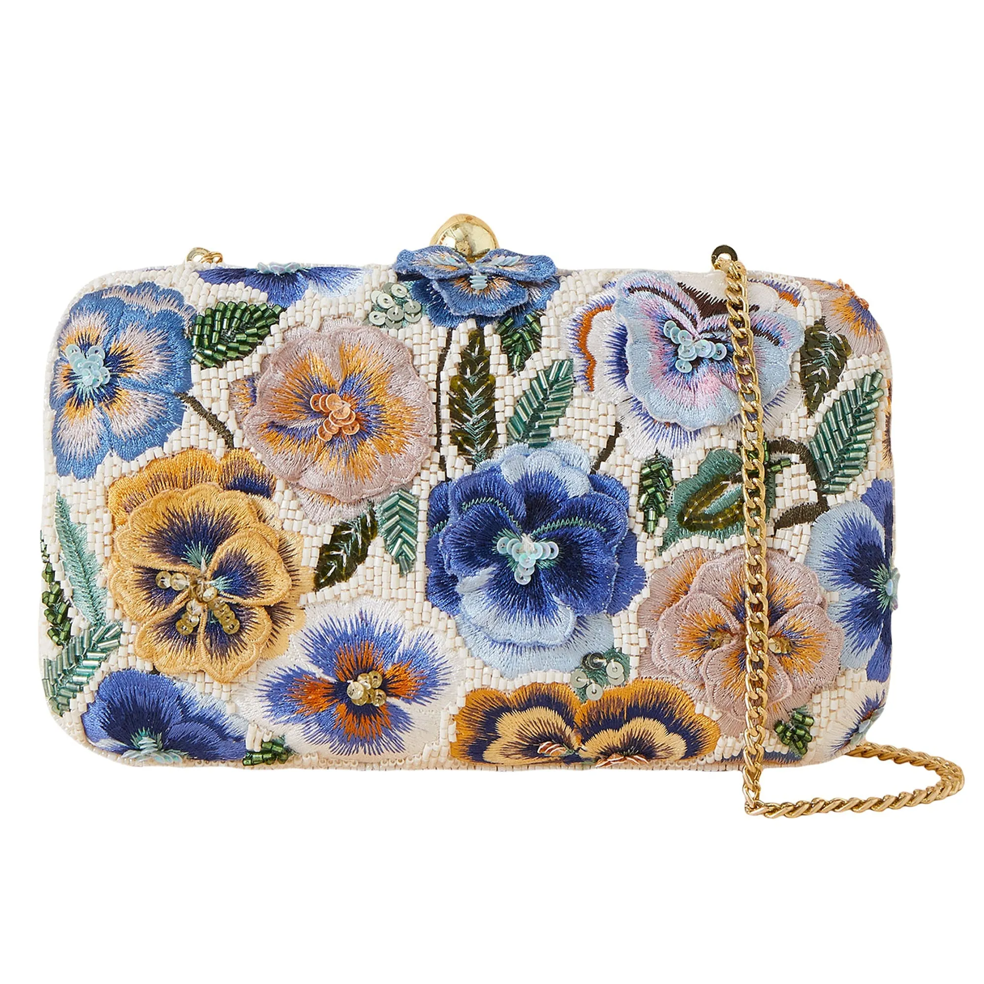 Accessorize London Women's Pastel Multi Hand-Embellished Beaded Floral Hardcase Clutch