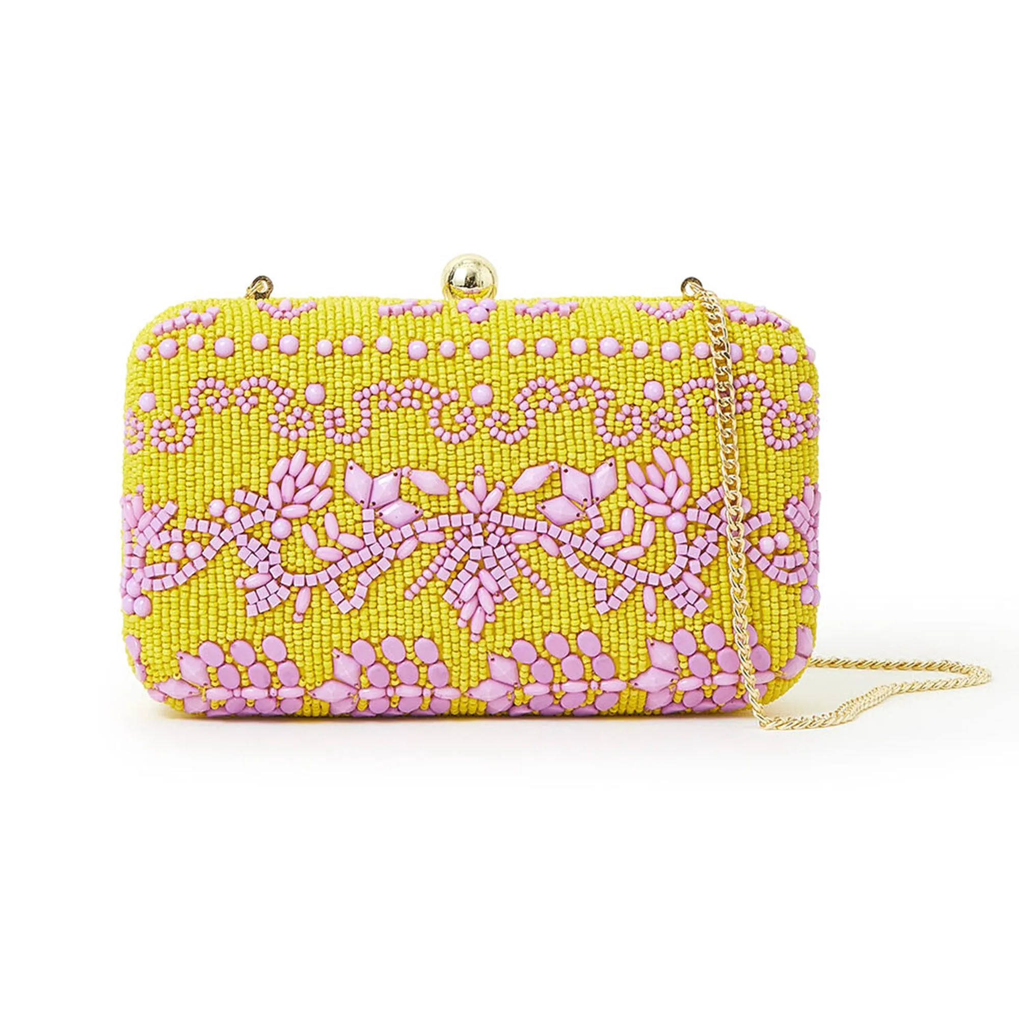 Accessorize London Women's Yellow Hand-beaded Hardcase Clutch Bag