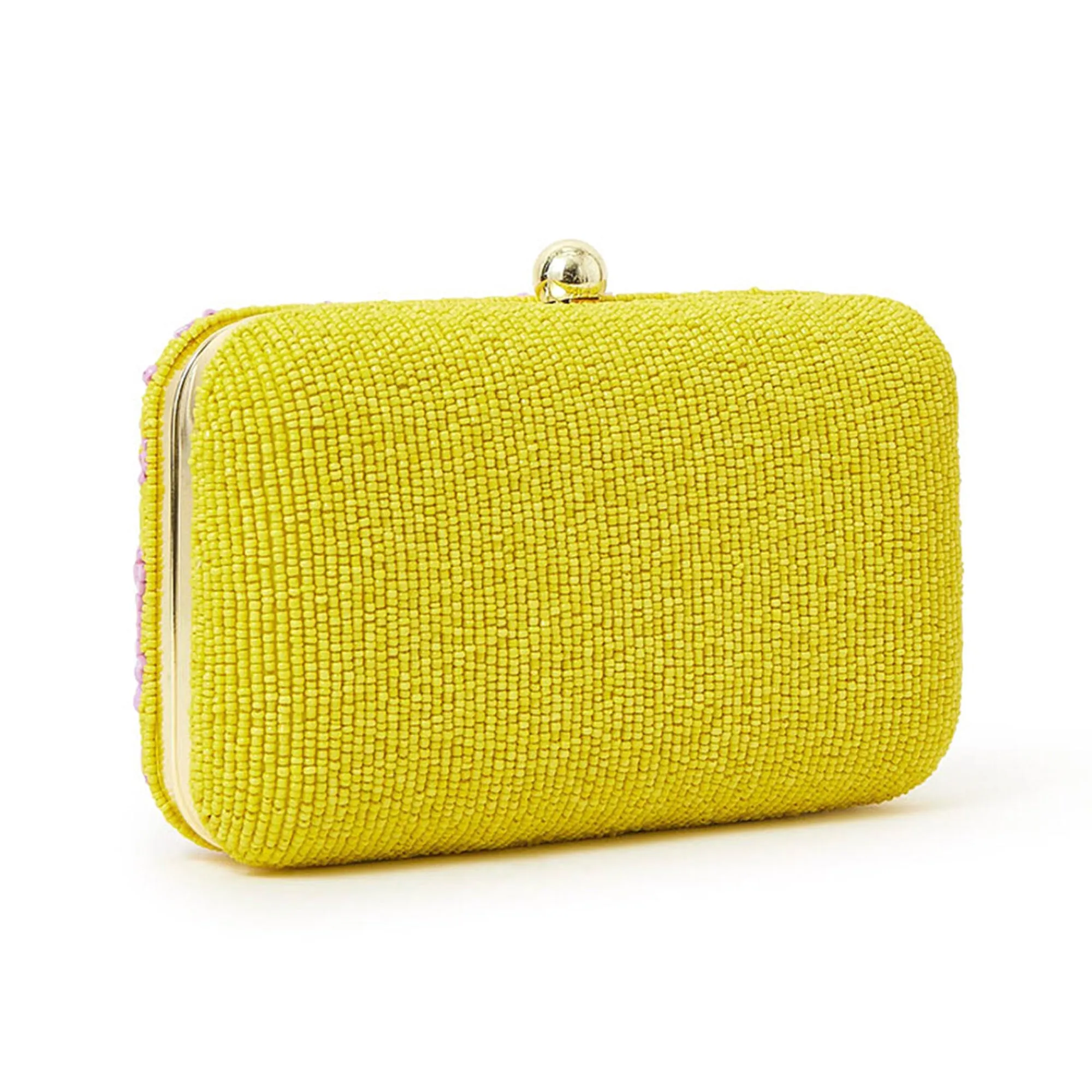 Accessorize London Women's Yellow Hand-beaded Hardcase Clutch Bag