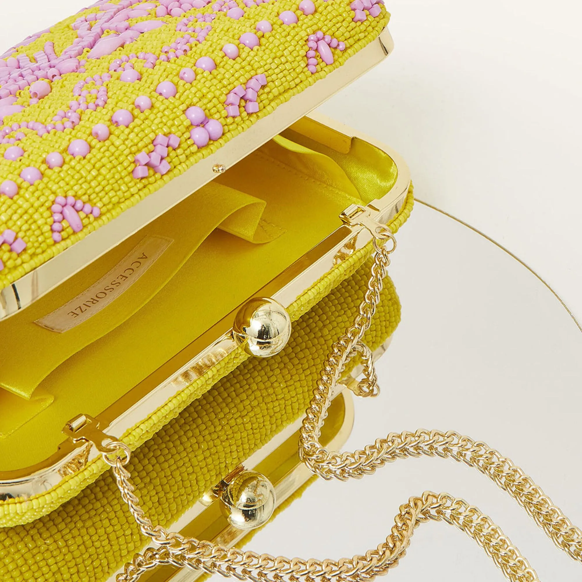 Accessorize London Women's Yellow Hand-beaded Hardcase Clutch Bag