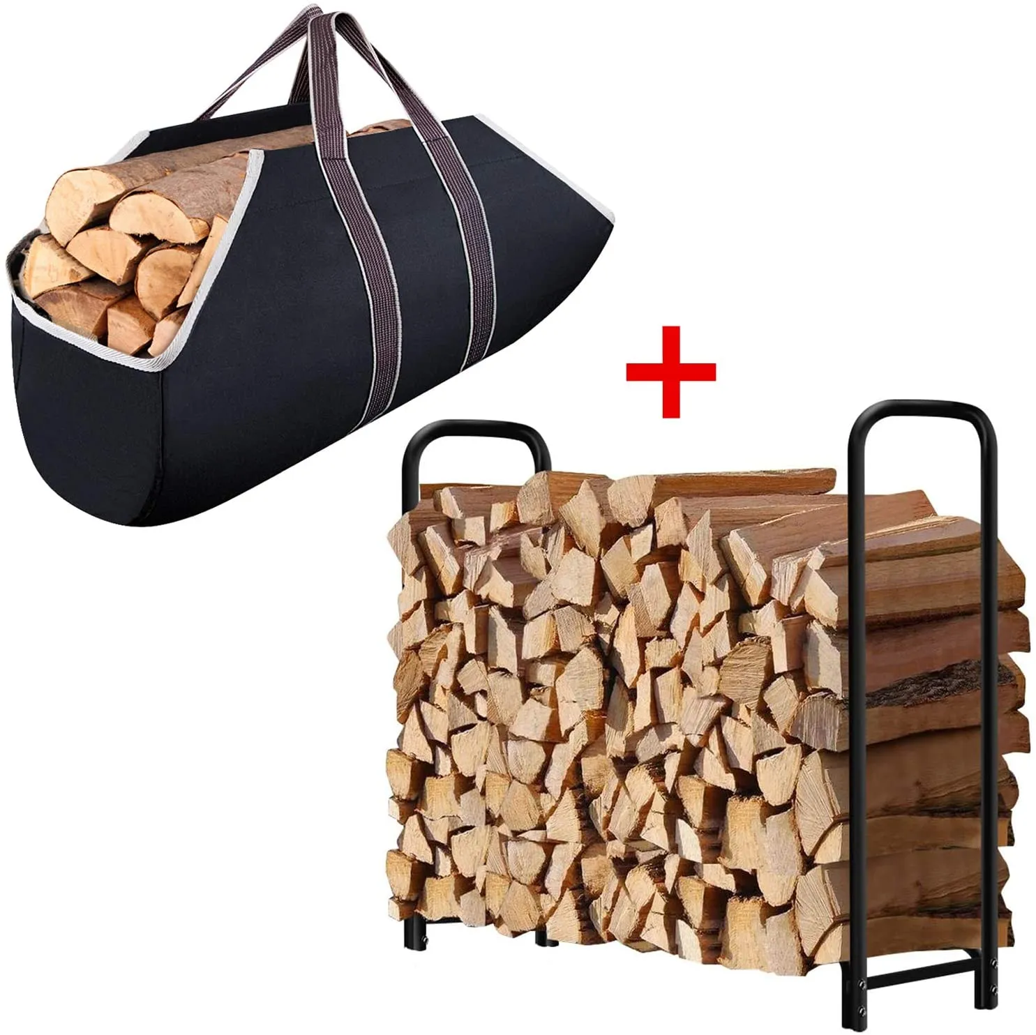 Amagabeli 4ft Firewood Rack   Large Canvas Firewood Carrier Log Tote