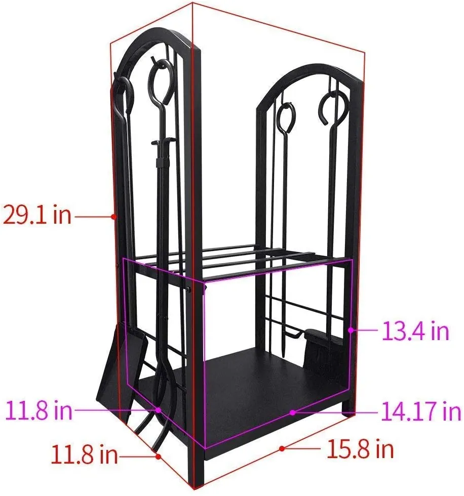 Amagabeli Fireplace Log Rack with 4 Tools Bundle Canvas Log Tote Bag Carrier   Bucket for Fireplace Hot Ashes Carrier