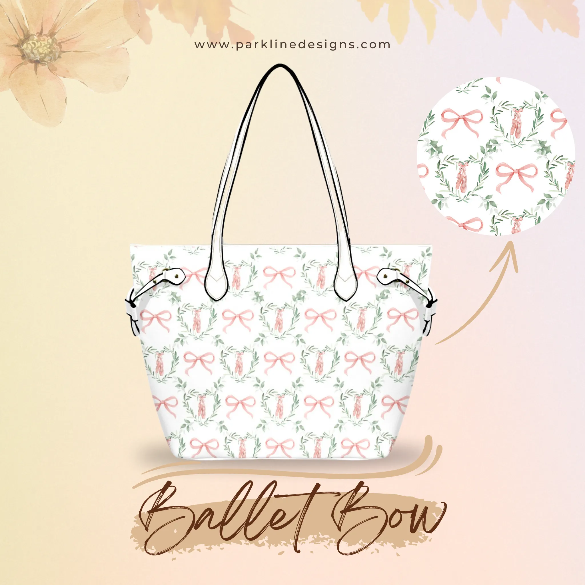 Ballet Bow Floral Leather Bag | Perfect Gift for Her | Elegant & Durable Fashion Tote