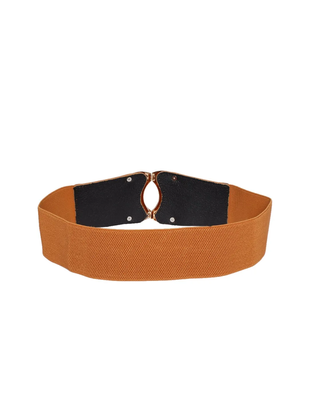 Berrylush Women Tan Brown Elastic Strap Fancy Buckle Belt