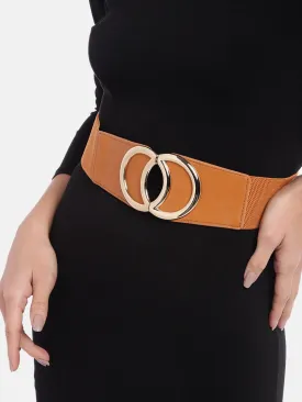 Berrylush Women Tan Brown Elastic Strap Fancy Buckle Belt