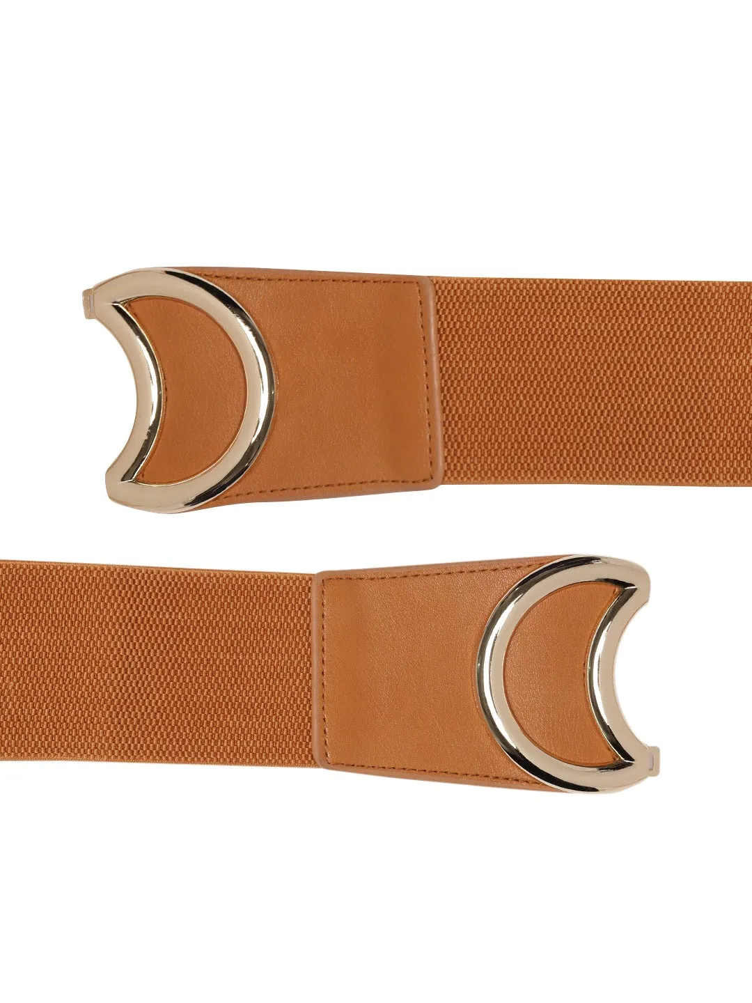 Berrylush Women Tan Brown Elastic Strap Fancy Buckle Belt