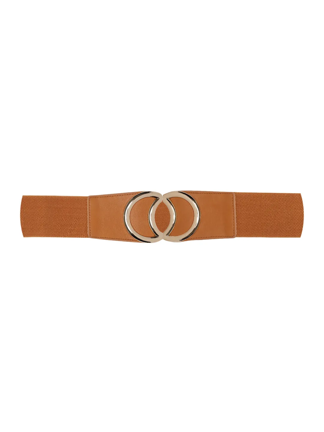 Berrylush Women Tan Brown Elastic Strap Fancy Buckle Belt