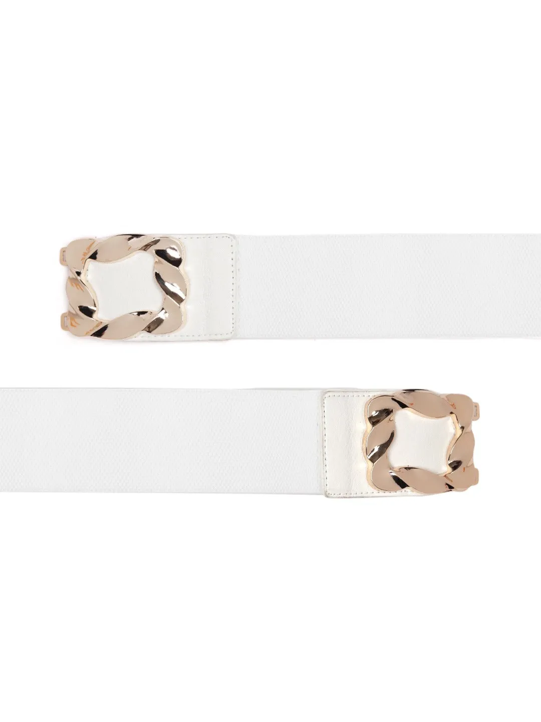 Berrylush Women White Elastic Strap Square Concho Belt