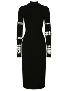 Black Calf-Length Stretchy Dress with Rhinestones