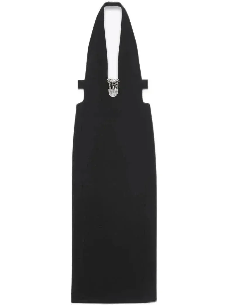 Black Crystal-Embellished Halterneck Dress