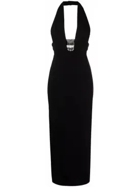 Black Crystal-Embellished Halterneck Dress