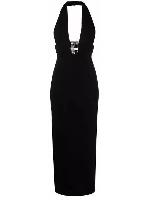 Black Crystal-Embellished Halterneck Dress