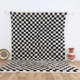 Black Handmade Rug, White and Black Checkered Rug - Berber style wool rug from Morocco - Modern rug