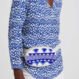 Blue & White Mariana 3 in 1 Leather Beaded Bag