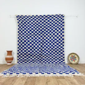 Blue Handmade Rug, Blue Checkered Rug - Berber style wool rug from Morocco - Modern rug