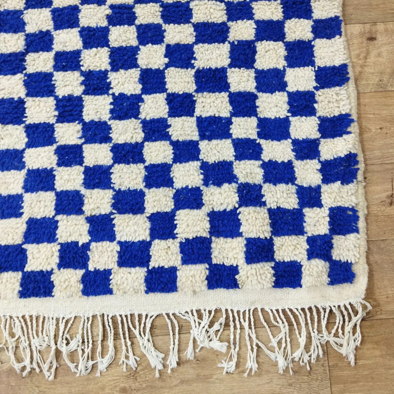 Blue Handmade Rug, Blue Checkered Rug - Berber style wool rug from Morocco - Modern rug