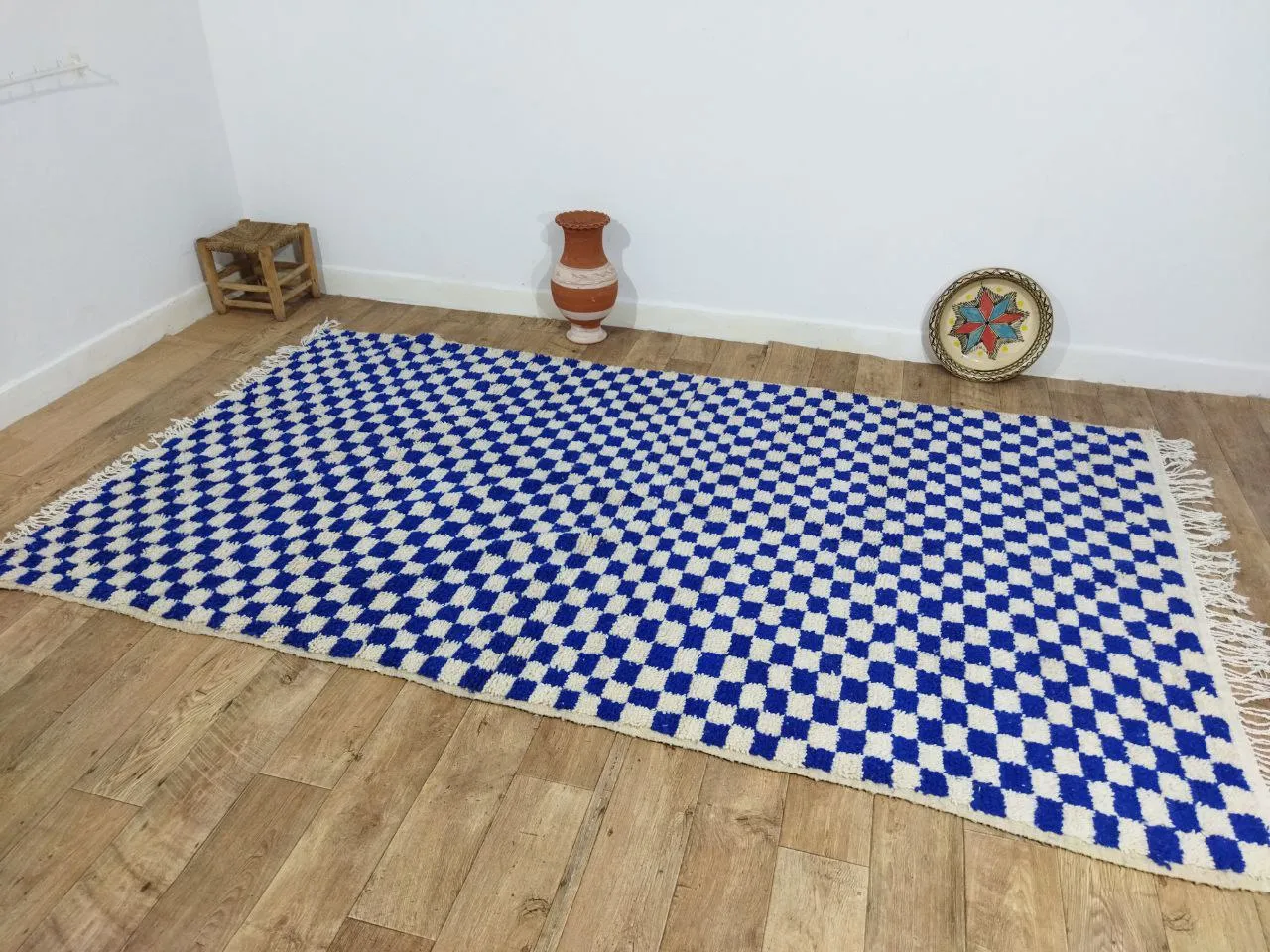 Blue Handmade Rug, Blue Checkered Rug - Berber style wool rug from Morocco - Modern rug