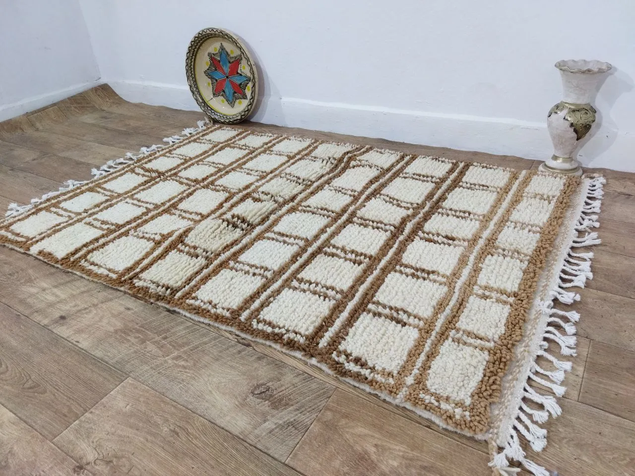 Brown Handmade Rug, Brown Checkered Rug - Berber style wool rug from Morocco - Modern rug