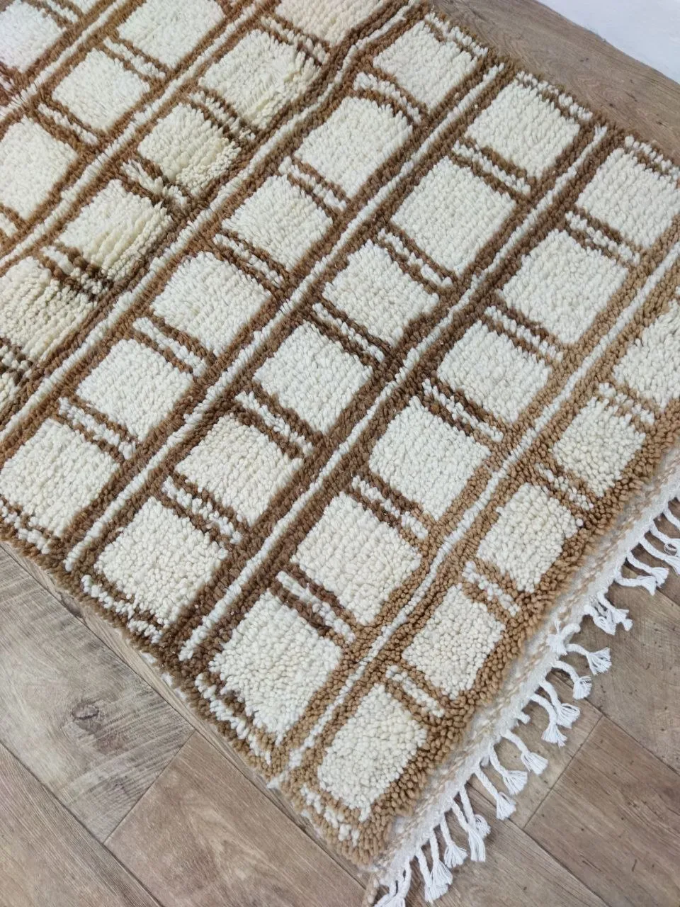 Brown Handmade Rug, Brown Checkered Rug - Berber style wool rug from Morocco - Modern rug