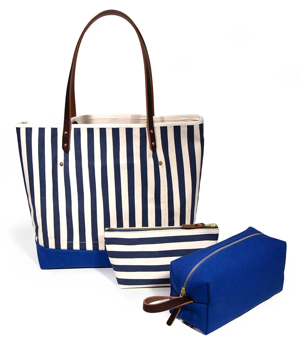 Cabana Stripe All Day Bucket Tote- Navy/Regatta Blue