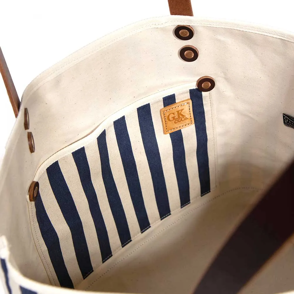 Cabana Stripe All Day Bucket Tote- Navy/Regatta Blue