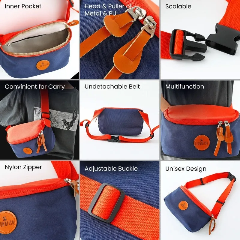 Clownfish Sling Bag - Durable Twill, Adjustable Buckle | 24X14X9cm | Orange & Blue