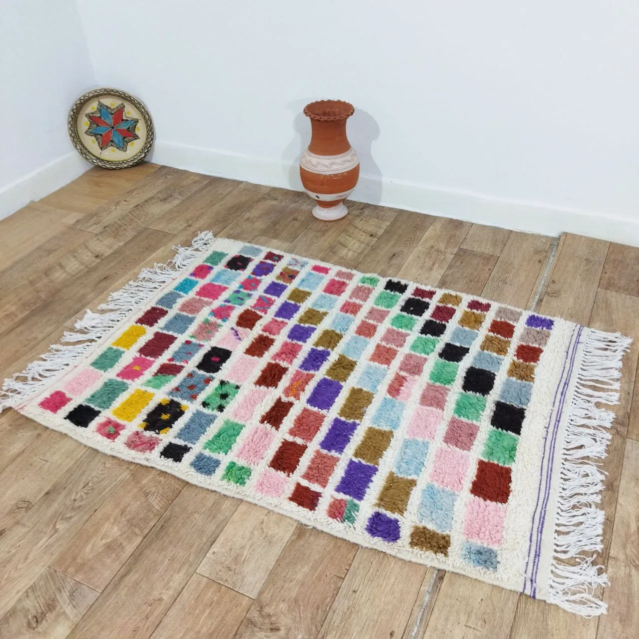 Colorful Handmade Rug, Colorful Checkered Rug - Berber style wool rug from Morocco - Modern rug