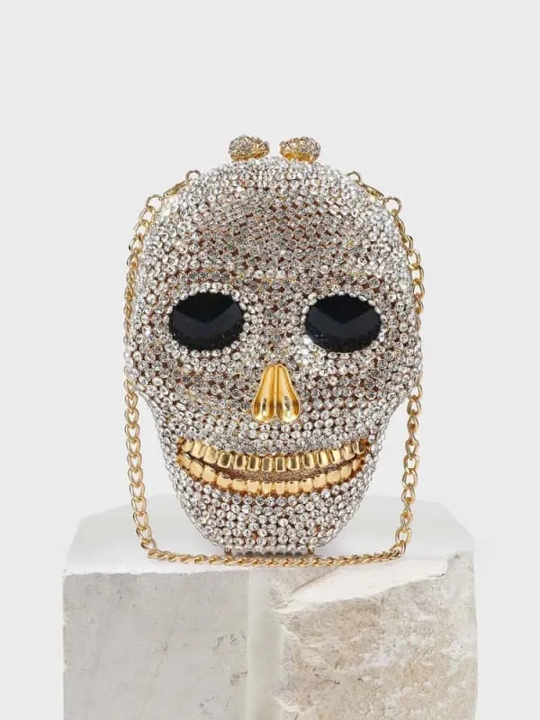 Diamond Halloween Skull Clutch Bag for Spooky Chic Nights