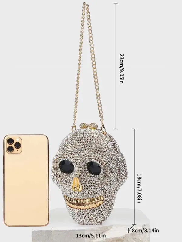 Diamond Halloween Skull Clutch Bag for Spooky Chic Nights