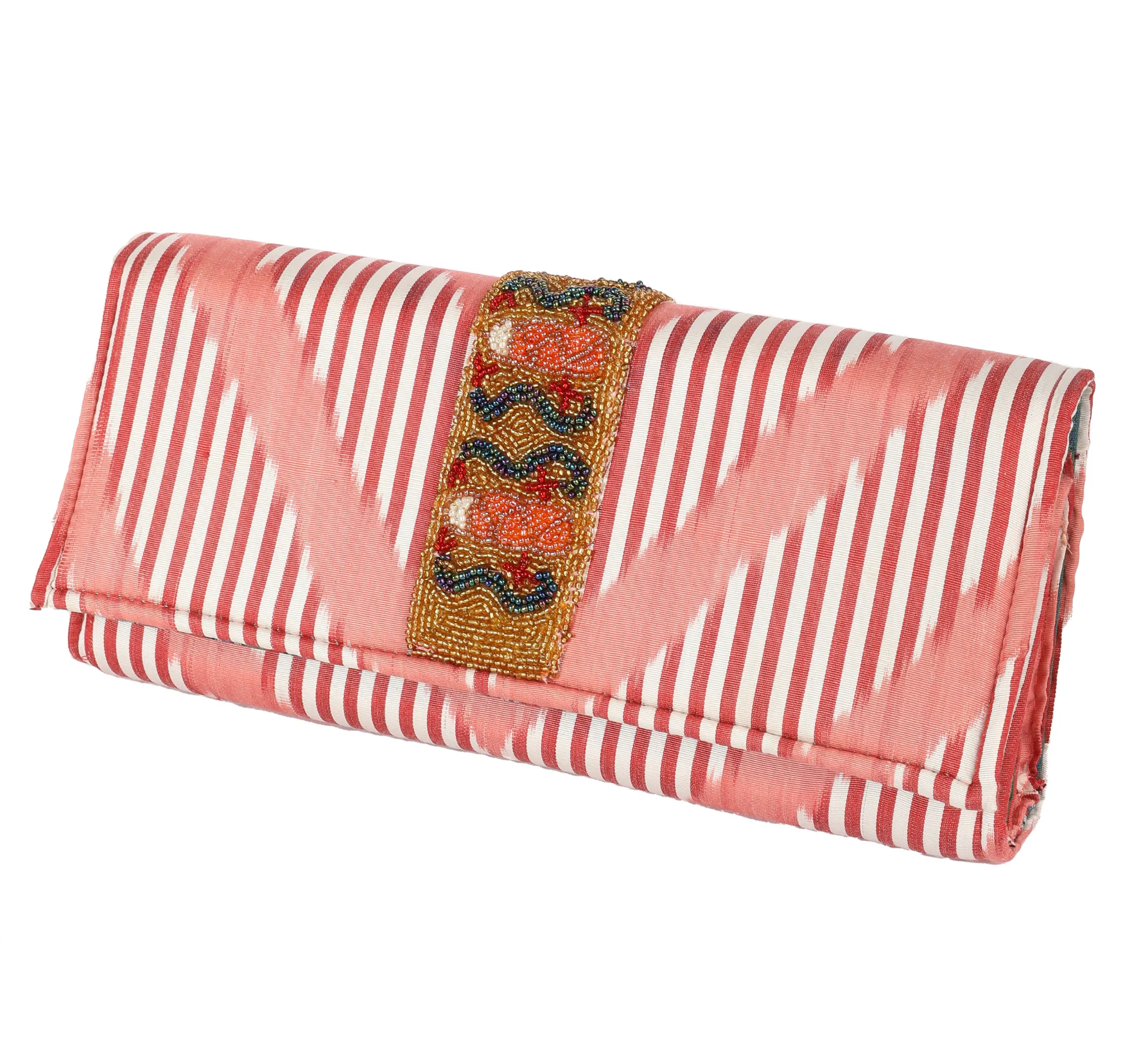 Du Monde Collection - Gasparilla Damballah Silk Ikat Clutch - Pink, Coral, Gold, Blue