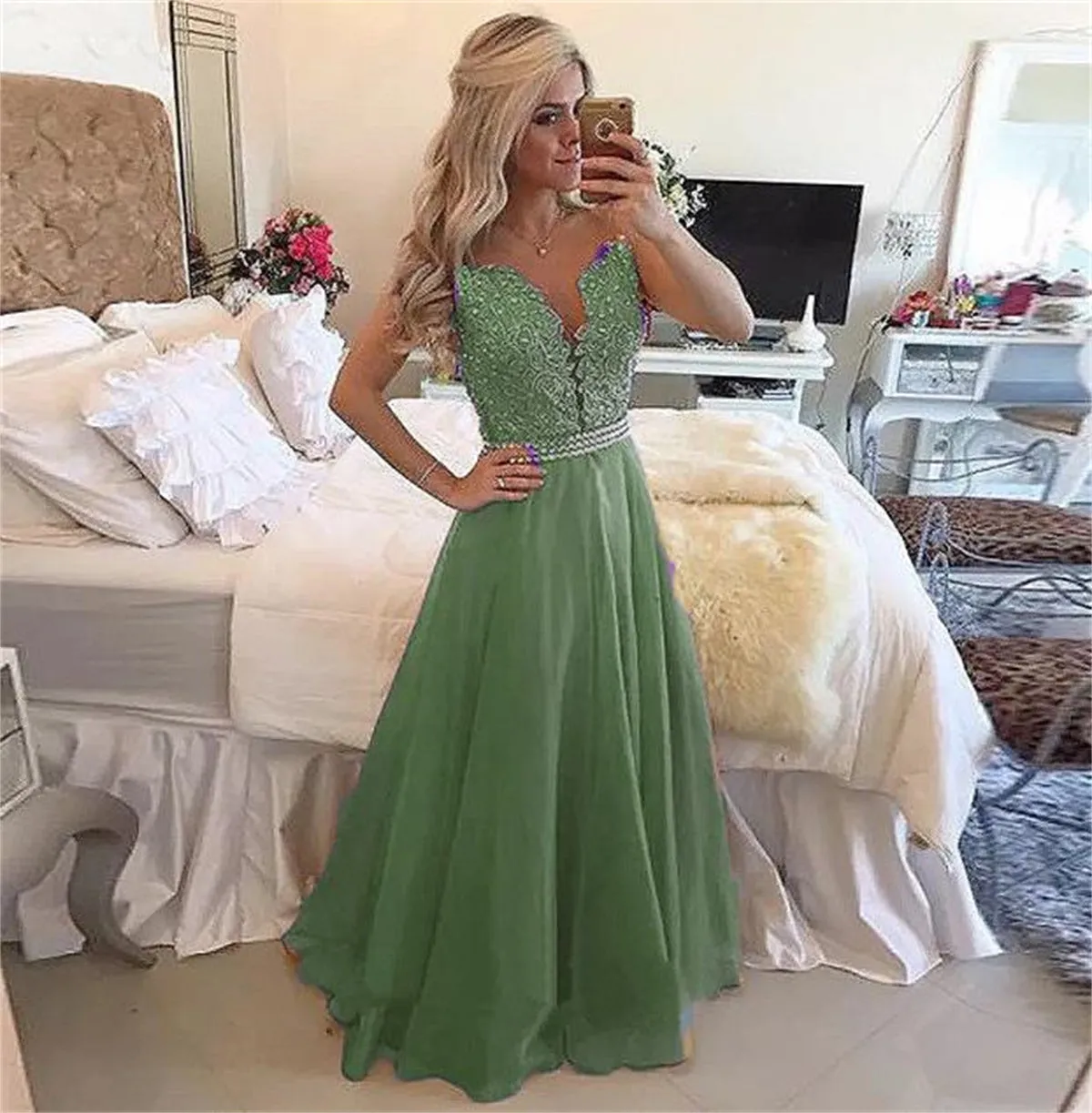 Funki Buys | Dresses | Women's Chiffon Beaded Prom Dress