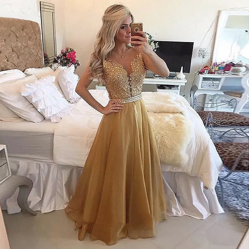 Funki Buys | Dresses | Women's Chiffon Beaded Prom Dress