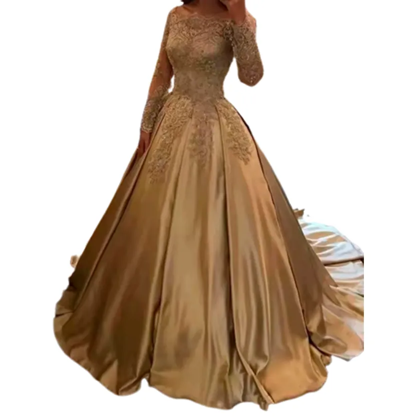 Funki Buys | Dresses | Women's Gold Satin Lace Wedding Gown