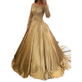 Funki Buys | Dresses | Women's Gold Satin Lace Wedding Gown