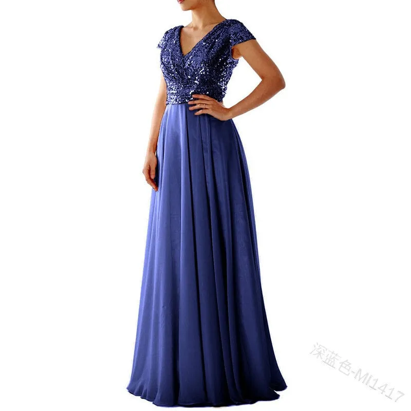 Funki Buys | Dresses | Women's Sequin Chiffon Evening Dress