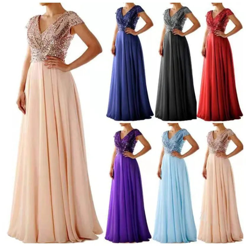 Funki Buys | Dresses | Women's Sequin Chiffon Evening Dress