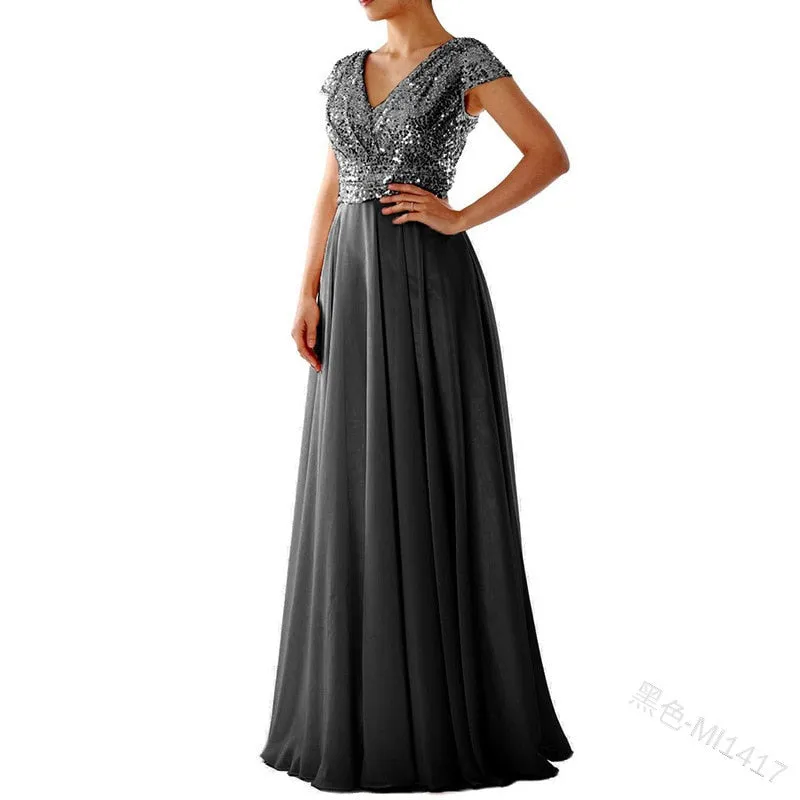 Funki Buys | Dresses | Women's Sequin Chiffon Evening Dress