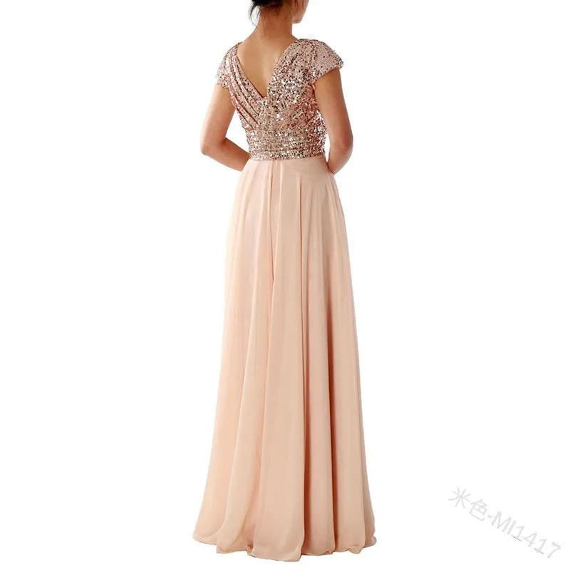 Funki Buys | Dresses | Women's Sequin Chiffon Evening Dress