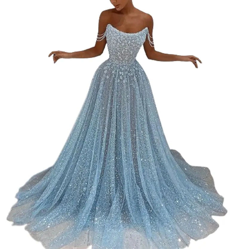 Funki Buys | Dresses | Women's Sequin Tulle Long Prom Dress