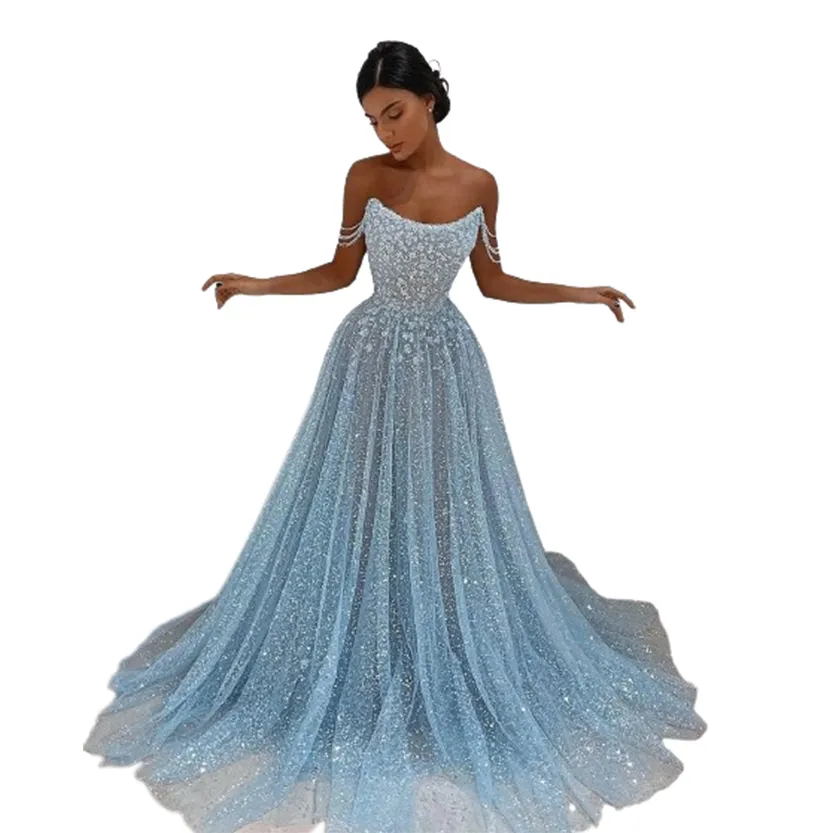 Funki Buys | Dresses | Women's Sequin Tulle Long Prom Dress