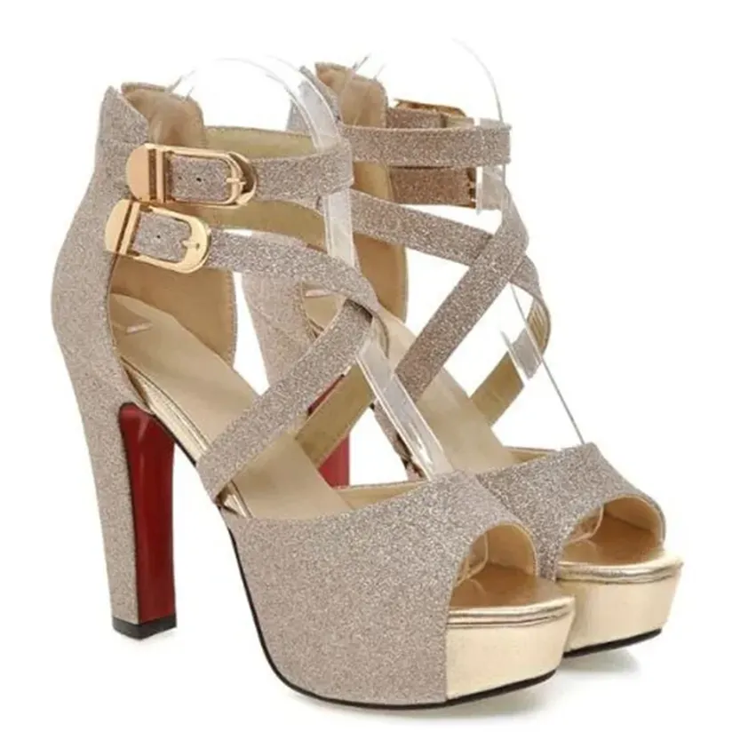 Funki Buys | Shoes | Women's Gold Glitter Platform Sandals