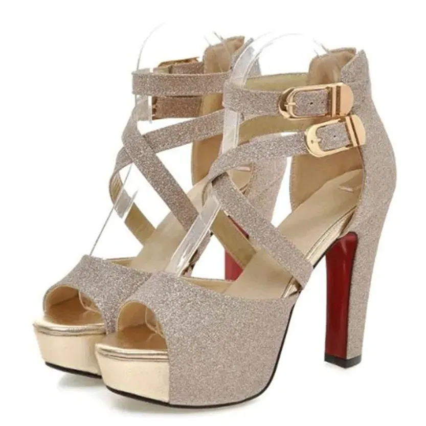 Funki Buys | Shoes | Women's Gold Glitter Platform Sandals