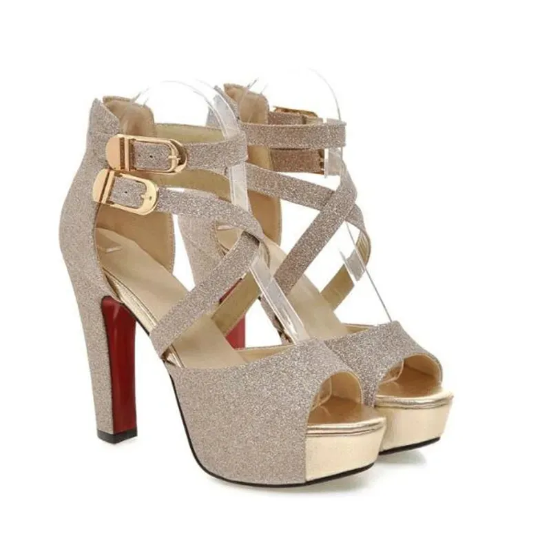 Funki Buys | Shoes | Women's Gold Glitter Platform Sandals