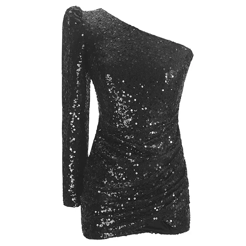 Glamorous One-Shoulder Sequined Bodycon Dress