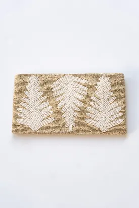 Ivory Palm Large Beaded Clutch