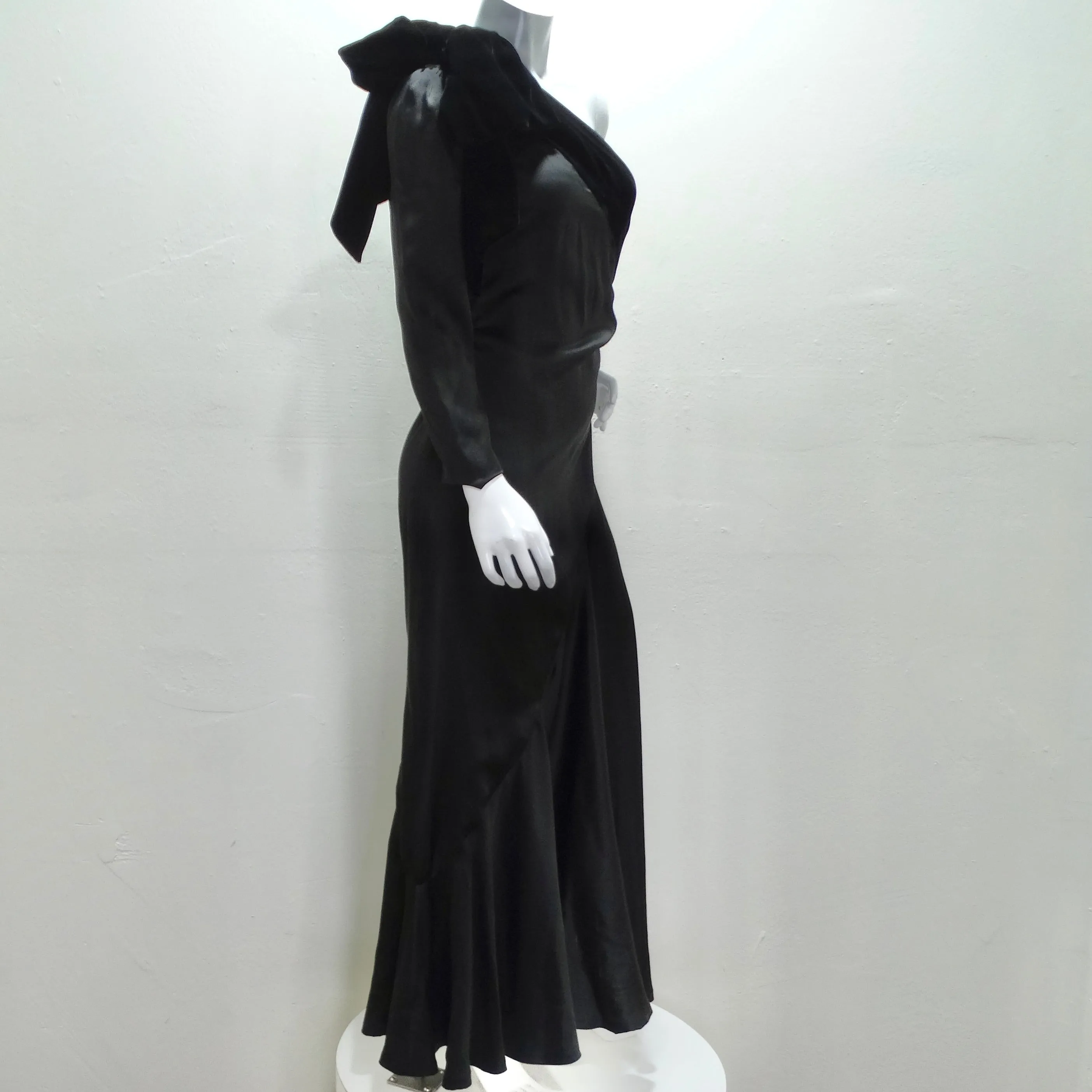 Lanvin Haute Couture 1980s Velvet Bias Cut Black Gown