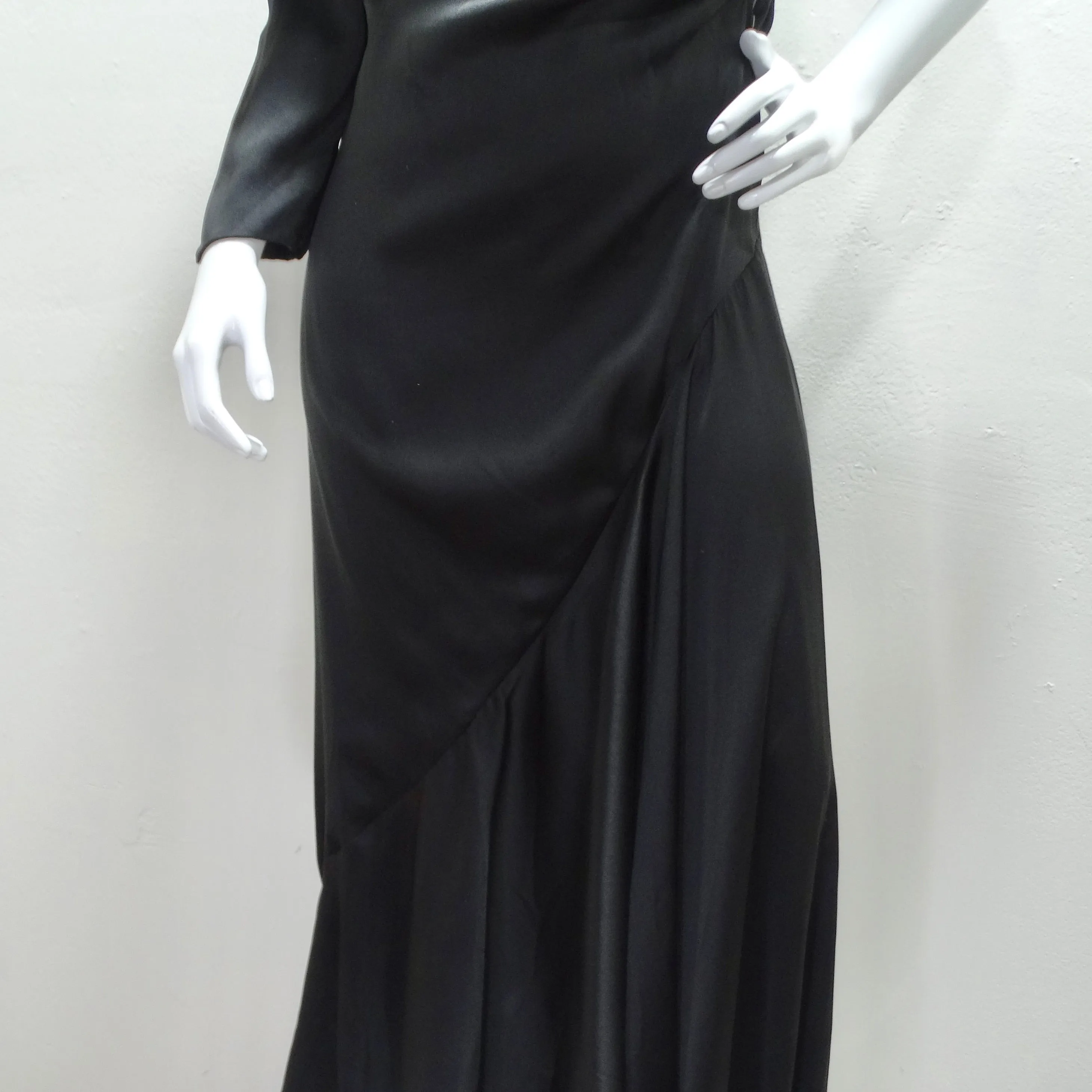 Lanvin Haute Couture 1980s Velvet Bias Cut Black Gown