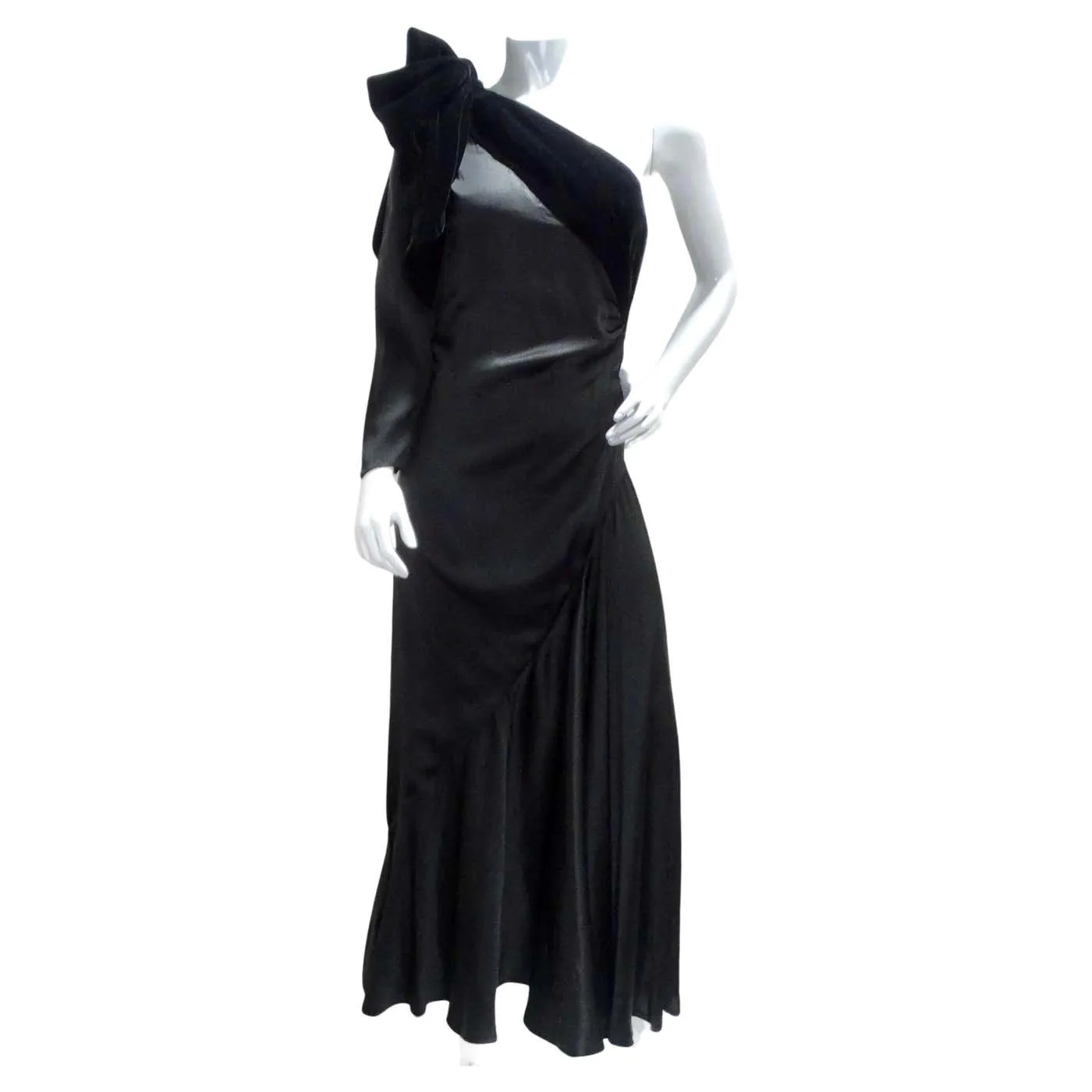 Lanvin Haute Couture 1980s Velvet Bias Cut Black Gown